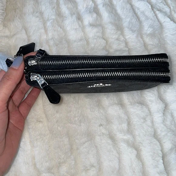 Coach Double Corner Zip Wristlet In Signature Canvas - Picture 6 of 8